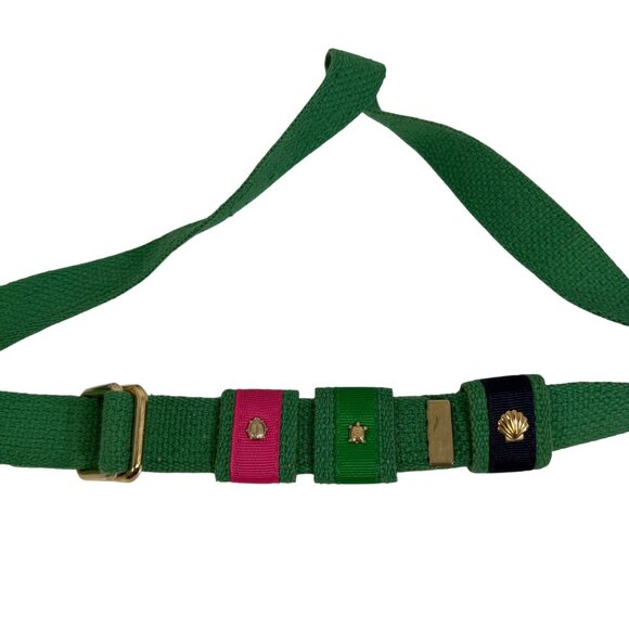 Vintage Green Adjustable Woven Belt Pink Green Navy Ribbon Accents w/ Charms - Picture 2 of 3